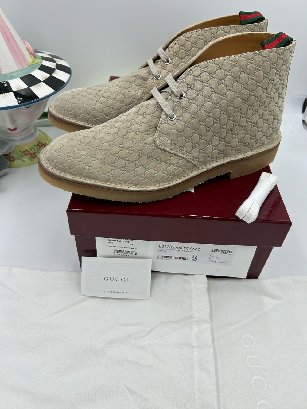 Men's Gucci, GG embossed desert boots size 10 made in Italy